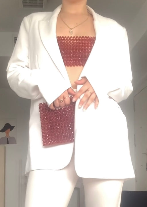 Top artesanal de perlas blancas estilo boho chic Salem Bisutería