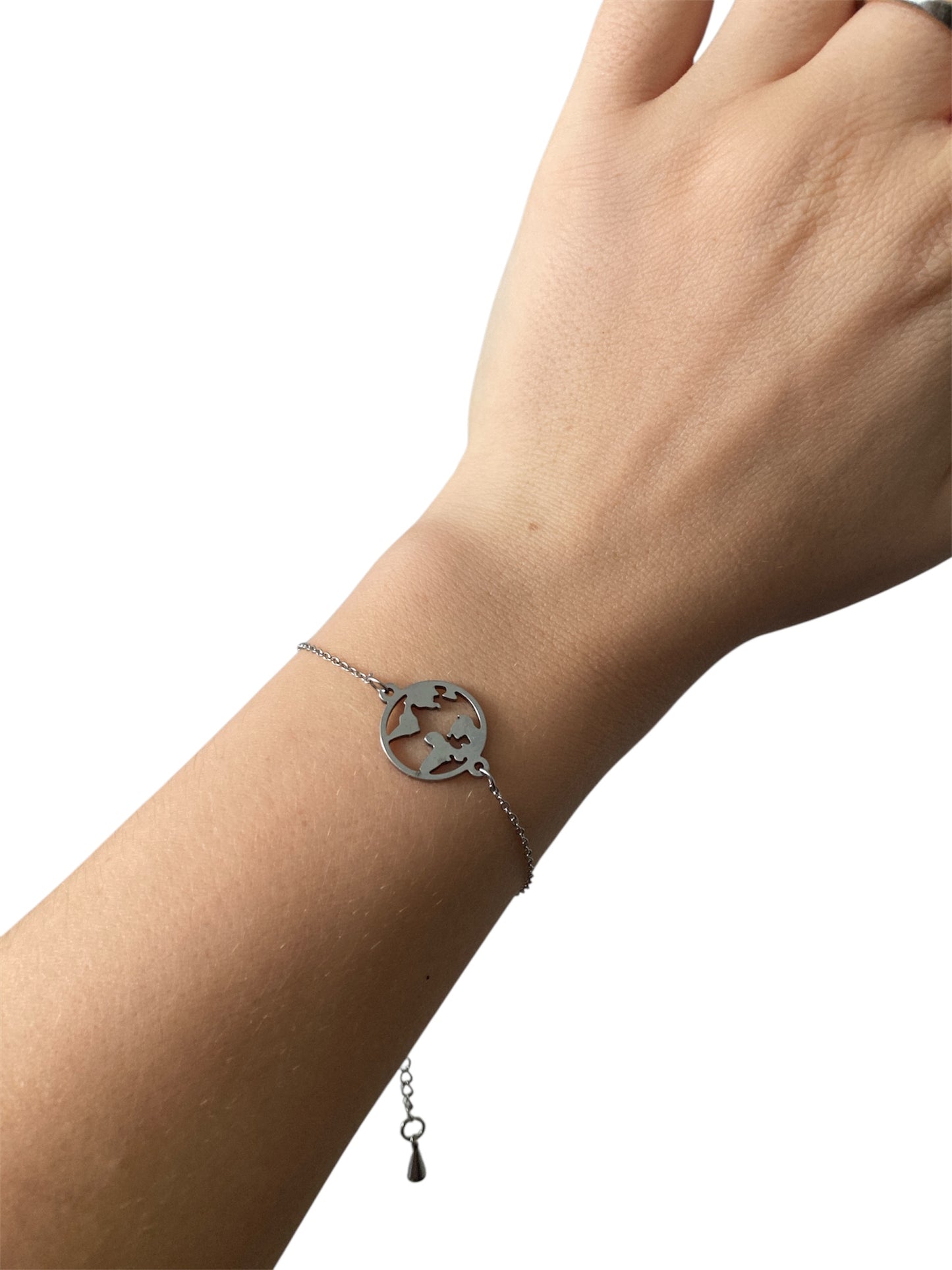 Pulsera World – Acero Inoxidable con Colgante de Mapa Mundial | Salem Bisutería