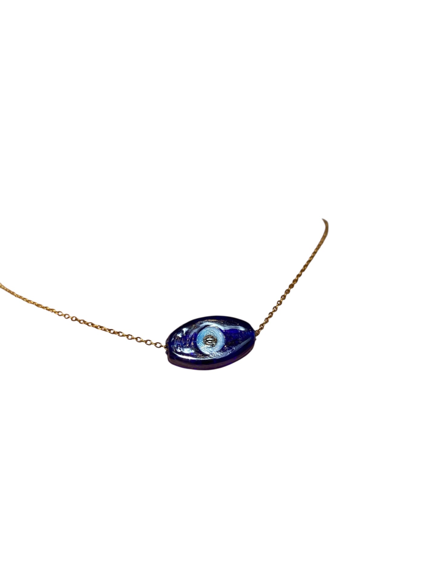 Collar Ojo Protector cuentas azules y doradas artesanal Salem Bisutería