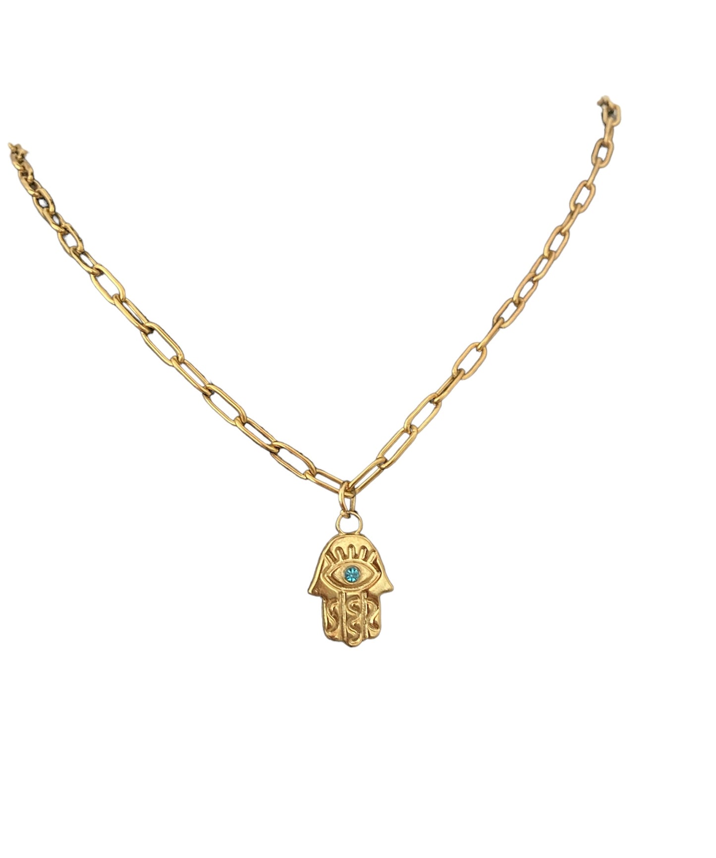 Joyita amuleto Mano de Fátima en dorado brillante frontal