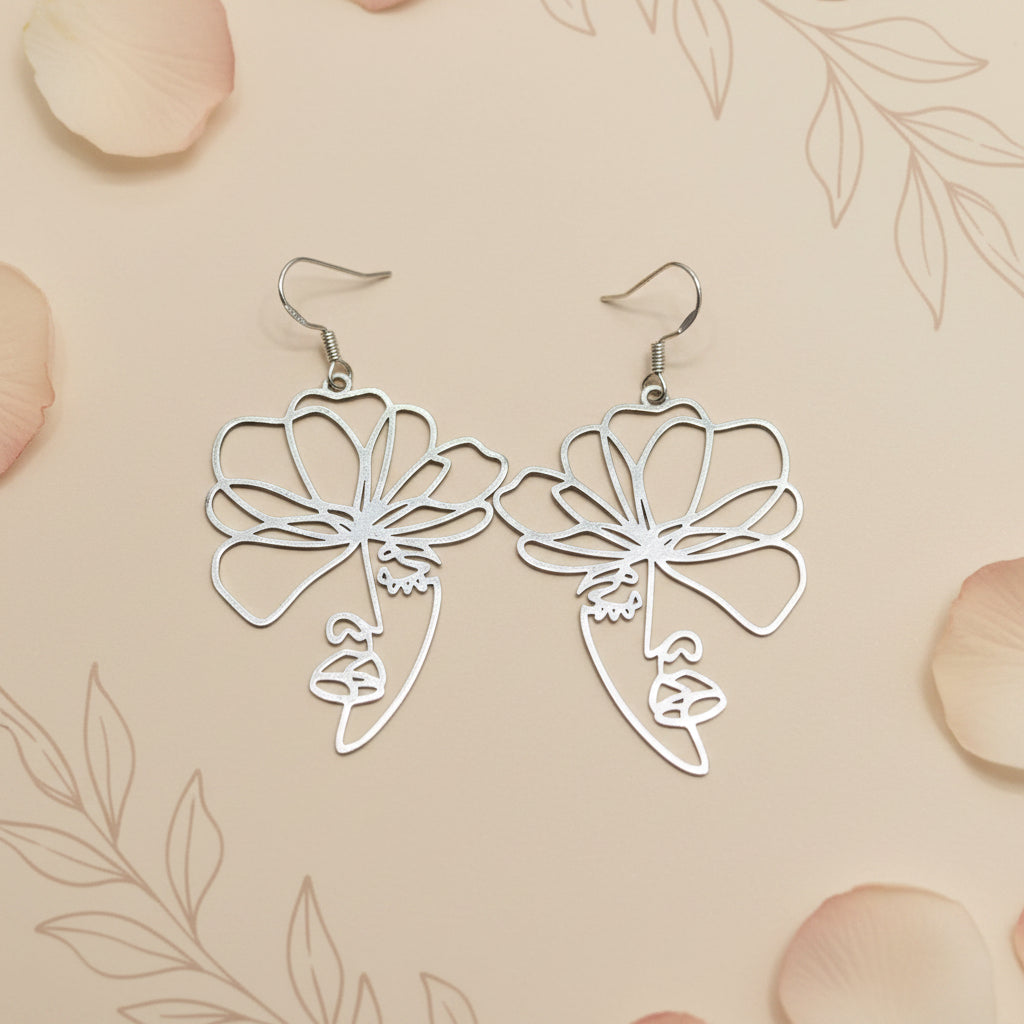 Pendientes Madame Fleur con gancho de plata 925 y colgante de flor en acero inoxidable Salem Bisutería