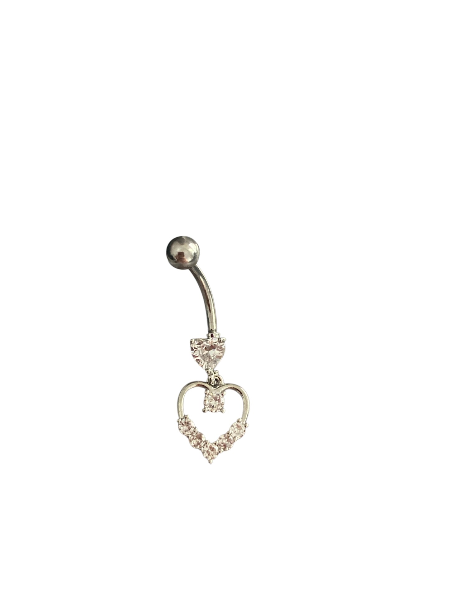 Piercing de ombligo corazón en acero con circonitas brillantes estilo elegante