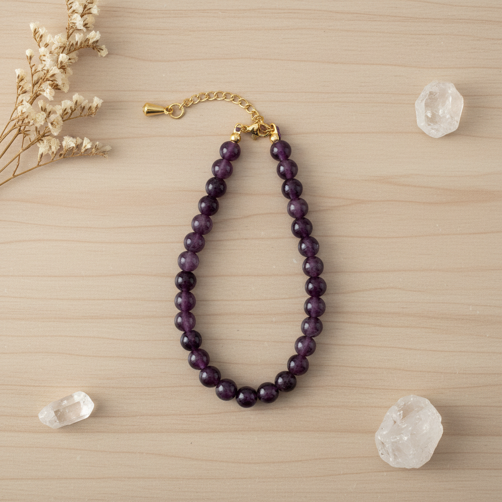 Pulsera Amatista con cuentas de piedra semipreciosa
