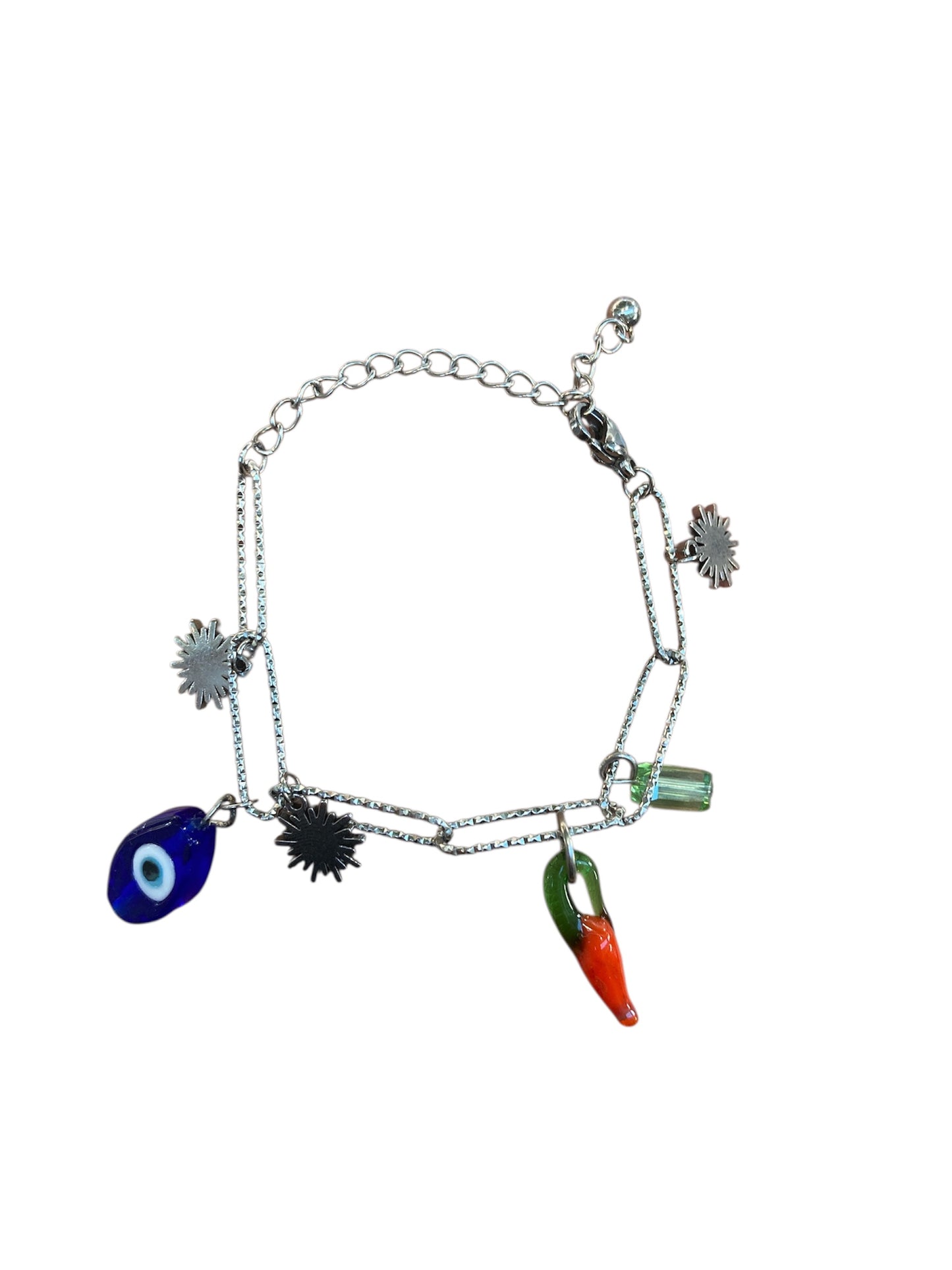 Pulsera Chili Plata con colgantes de vidrio estilo moderno artesanal