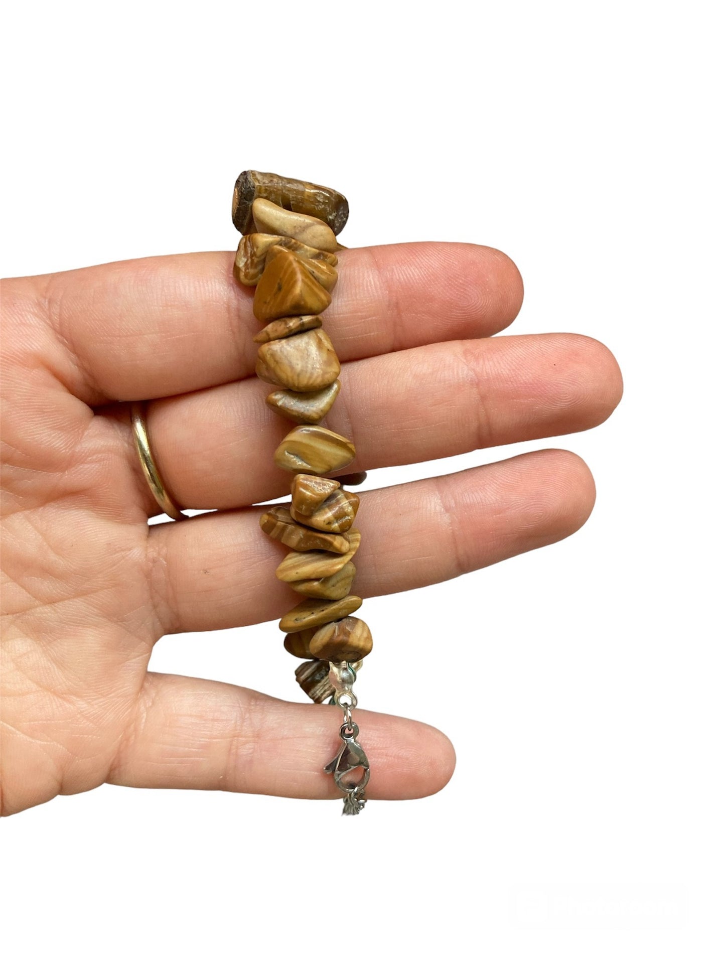 Pulsera de jaspe marrón natural con cierre ajustable de acero inoxidable – Salem Bisutería CERCA