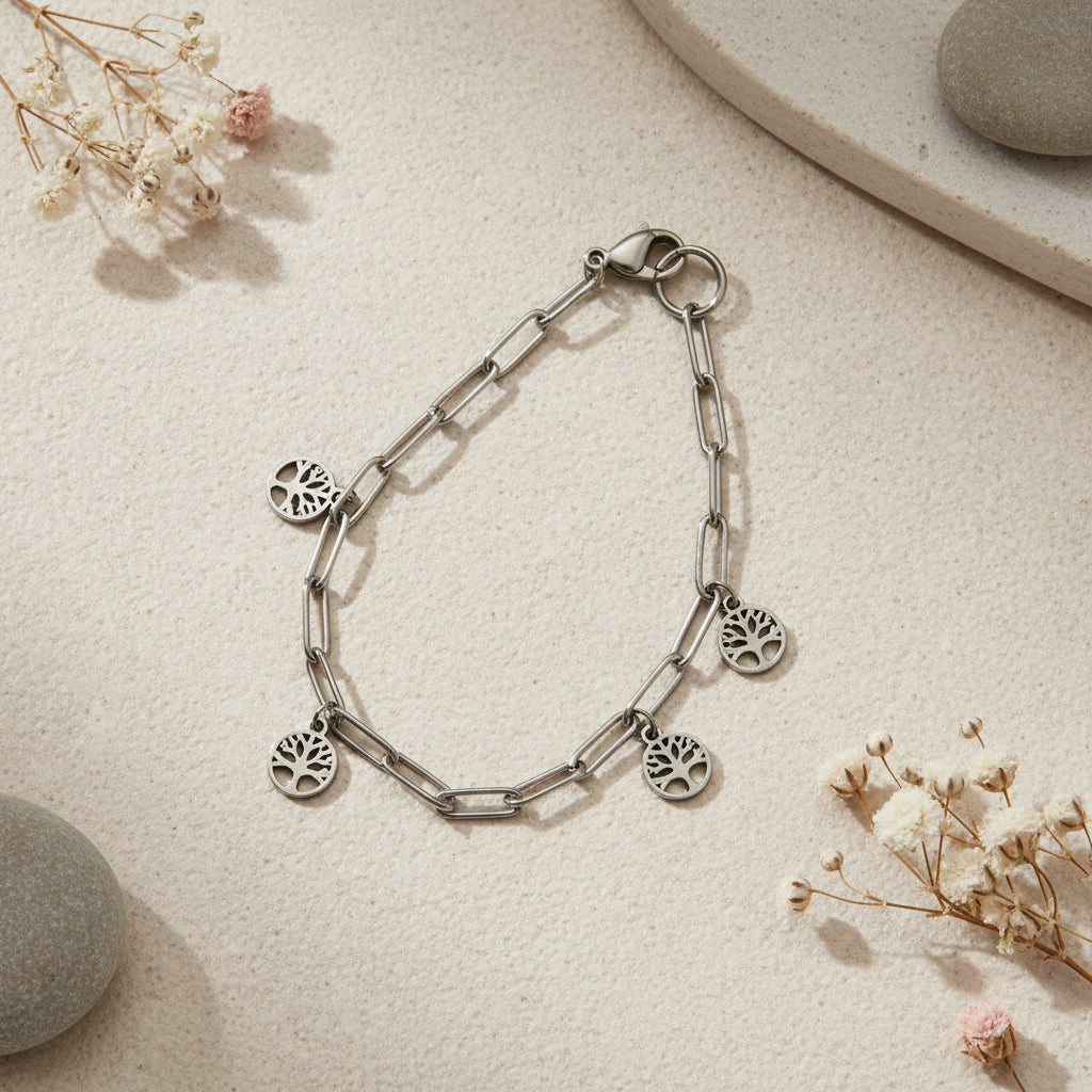 Pulsera del Árbol de la Vida en acero inoxidable con colgante simbólico Salem Bisutería