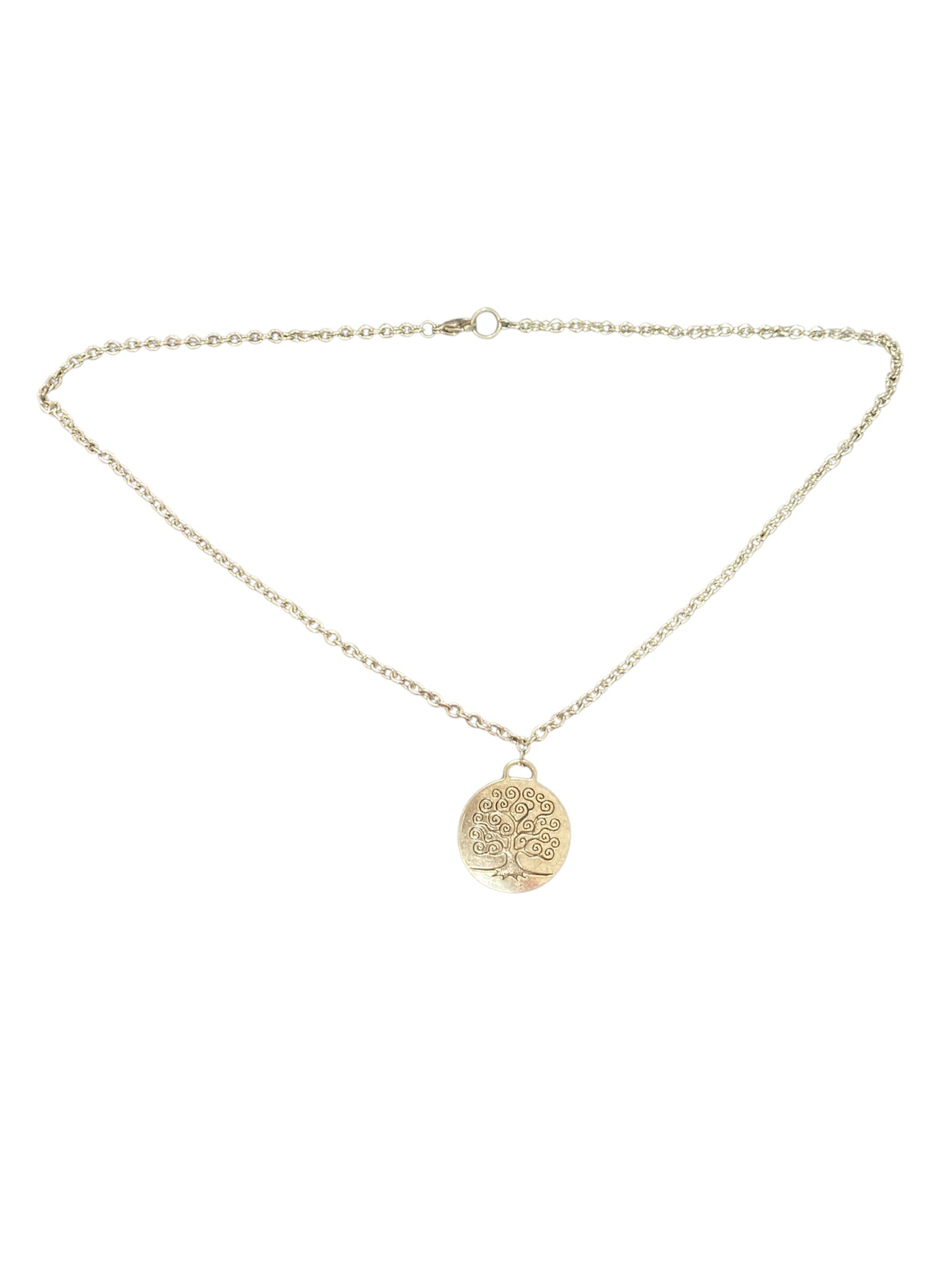 Collar semilargo de acero inoxidable con cadena de eslabones semigrandes y colgante Árbol de la Vida