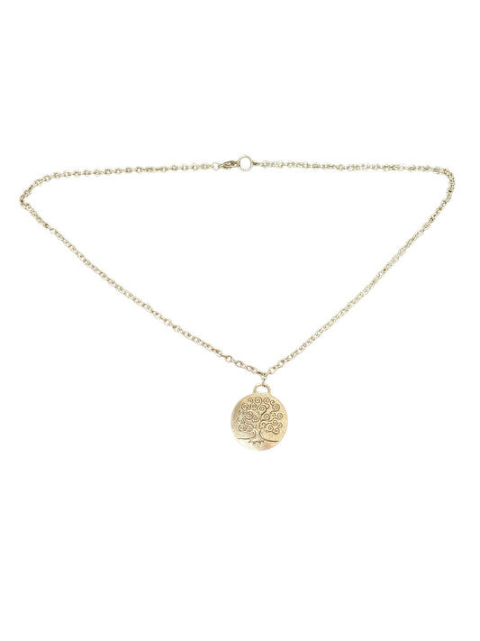 Collar semilargo de acero inoxidable con cadena de eslabones semigrandes y colgante Árbol de la Vida