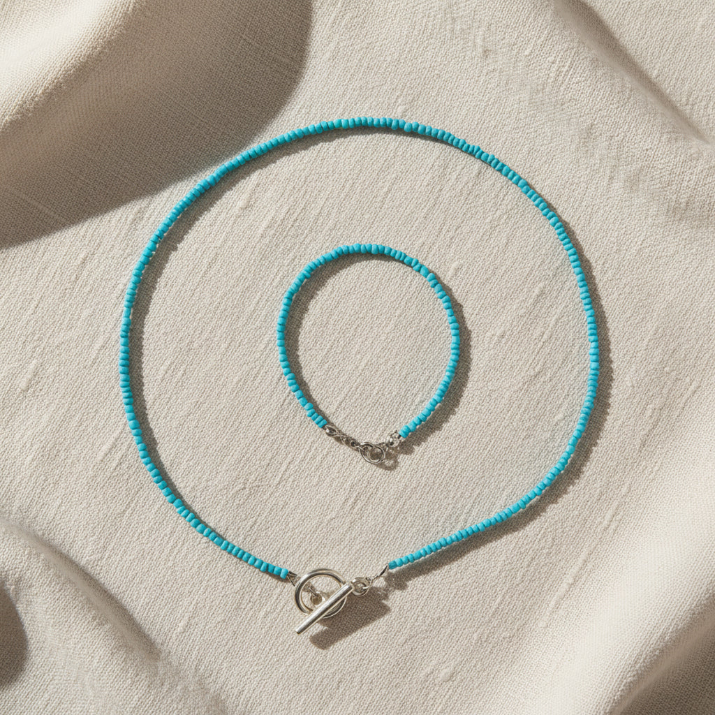 conjunto de cuentas de cristal azul mar