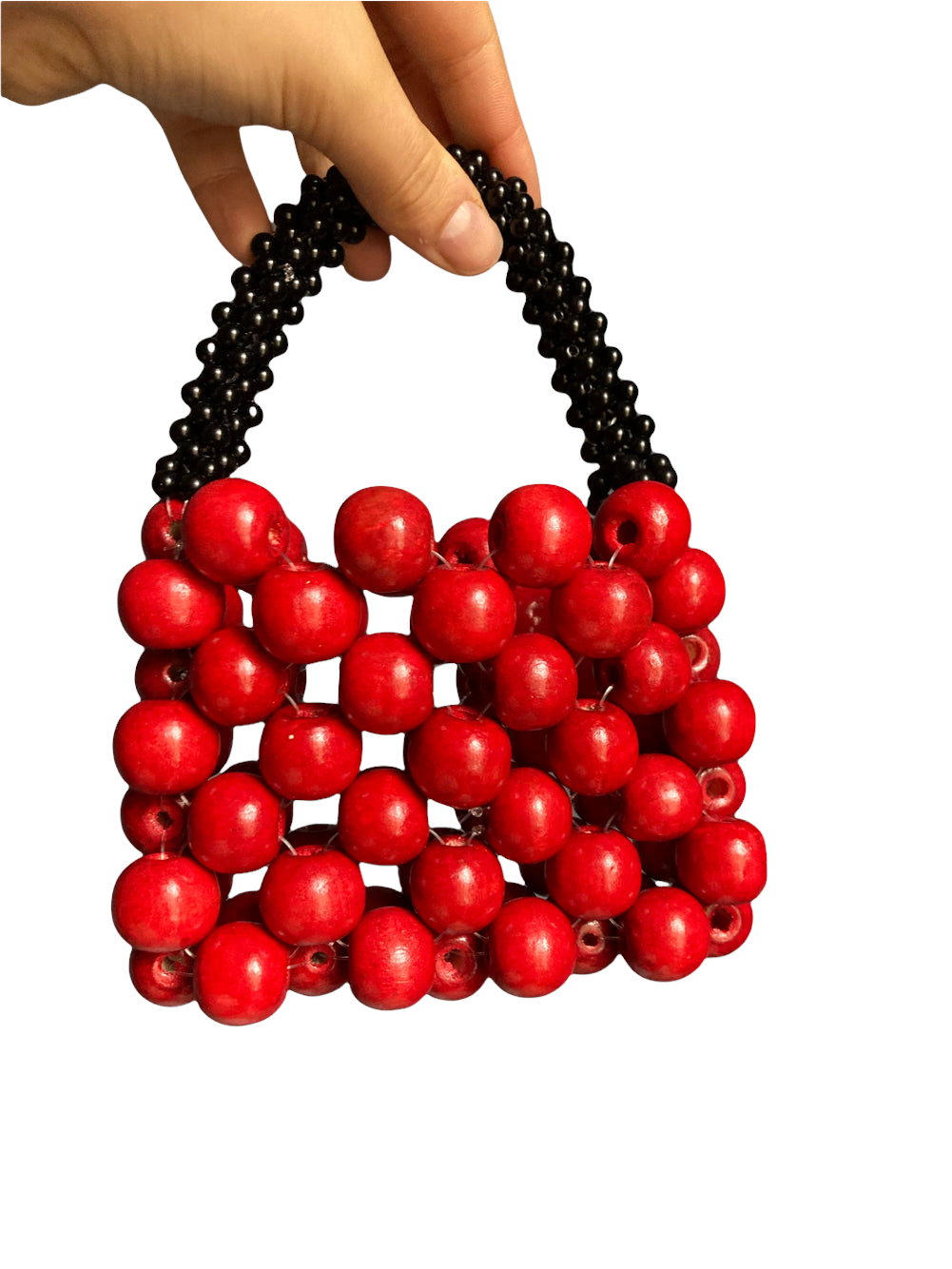 Bolso Cherry cuentas de madera 12x9 cm estilo boho chic artisan