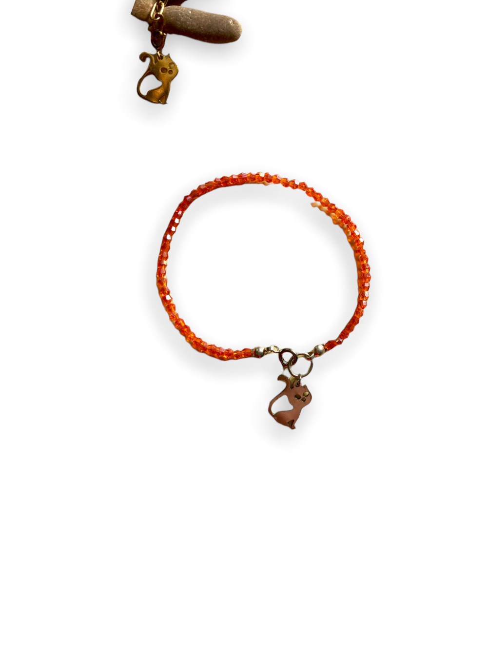 Pulsera de cristal con tupies de 3mm en naranja y colgante Salem de acero inoxidable