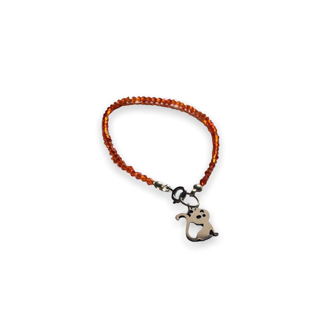 Pulsera de cristal con tupies de 3mm en naranja y colgante Salem de acero inoxidable