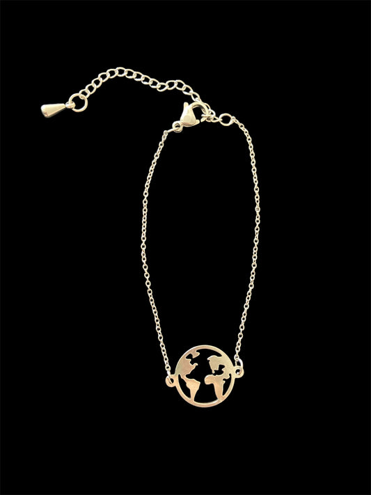 Pulsera World – Acero Inoxidable con Colgante de Mapa Mundial | Salem Bisutería