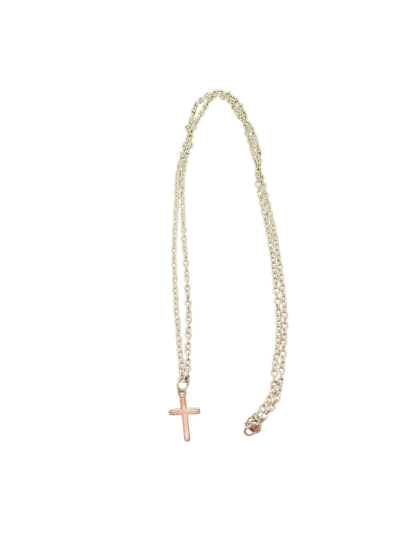 Collar semilargo de acero inoxidable con cadena de eslabones semigrandes y colgante de cruz
