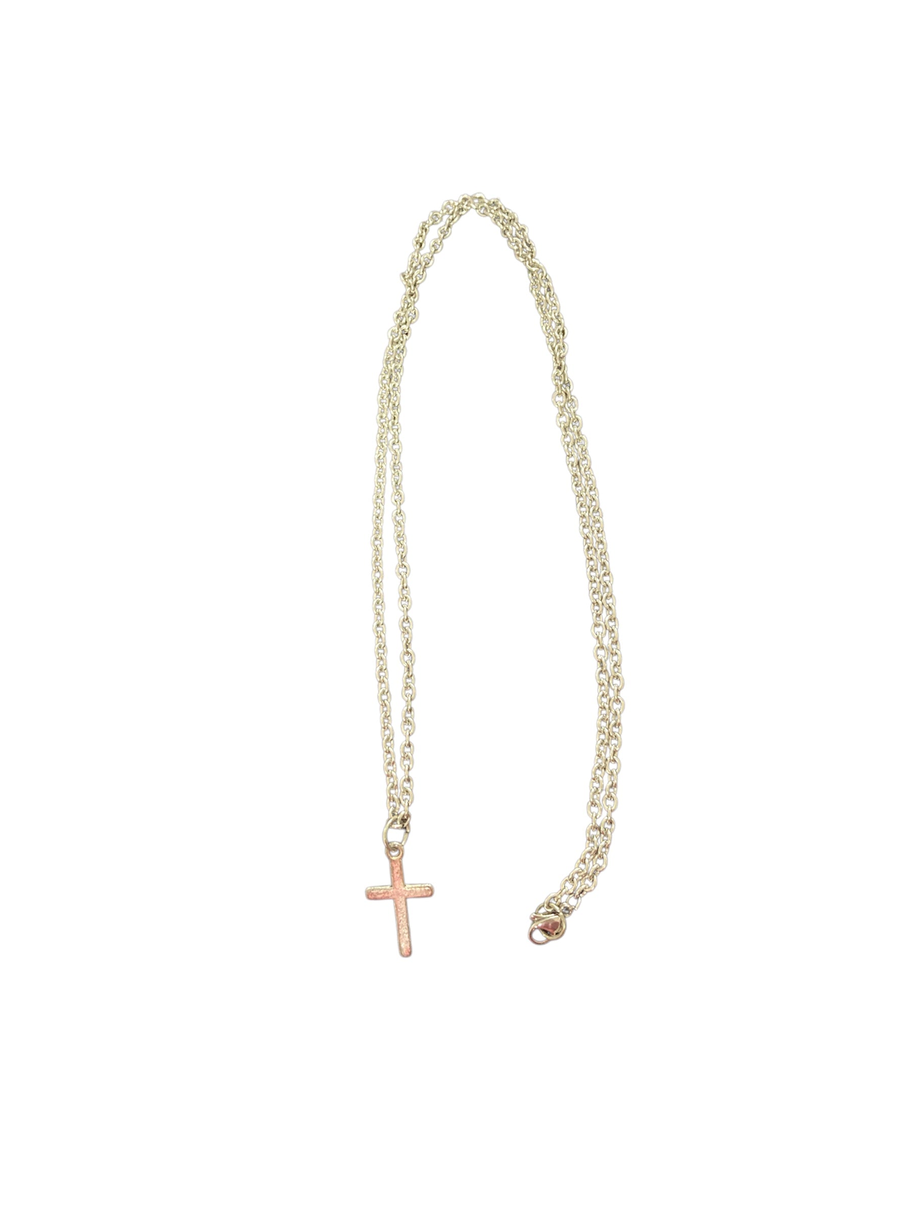 Collar semilargo de acero inoxidable con cadena de eslabones semigrandes y colgante de cruz
