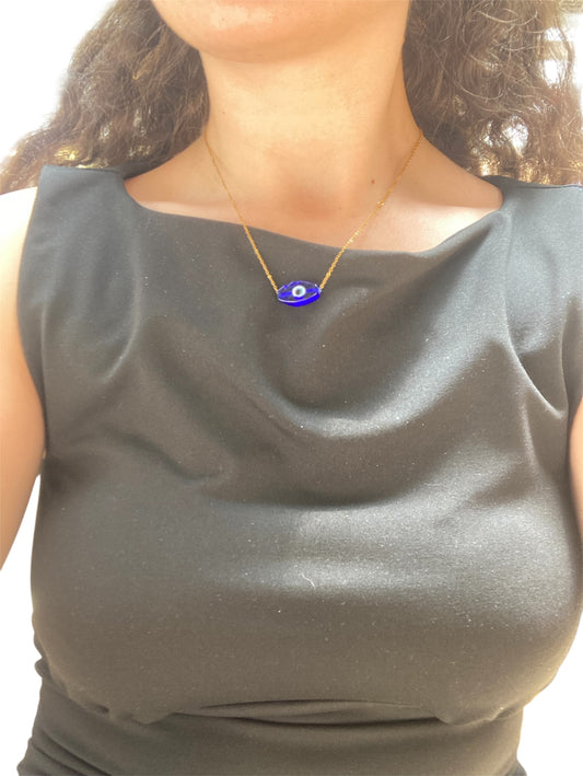 Collar Ojo Protector cuentas azules y doradas artesanal Salem Bisutería