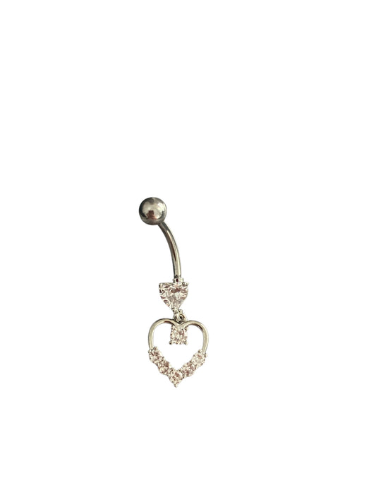 Piercing de ombligo corazón en acero con circonitas brillantes estilo elegante
