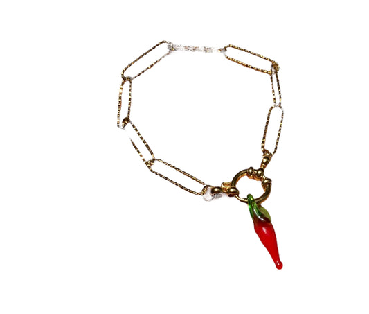 Pulsera Chili con eslabón de plata y colgantes de vidrio estilo moderno
