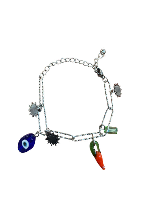 Pulsera Chili Plata con colgantes de vidrio estilo moderno artesanal