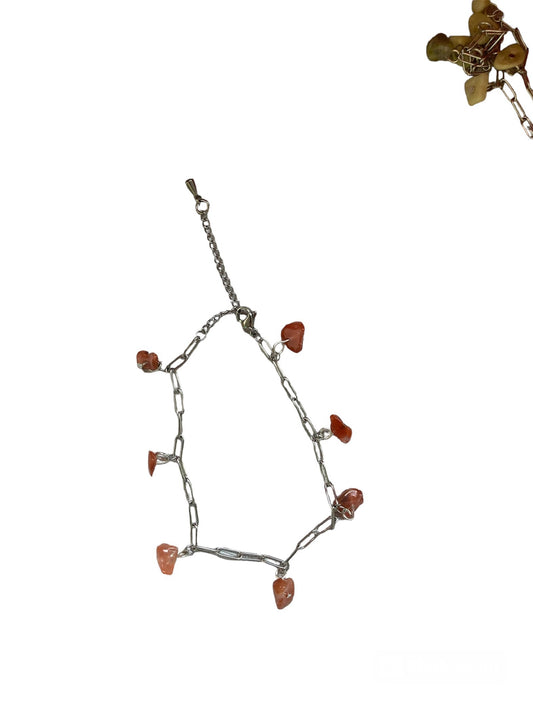 Tobillera aventurina roja natural ajustable joya corporal artesanal Salem Bisutería
