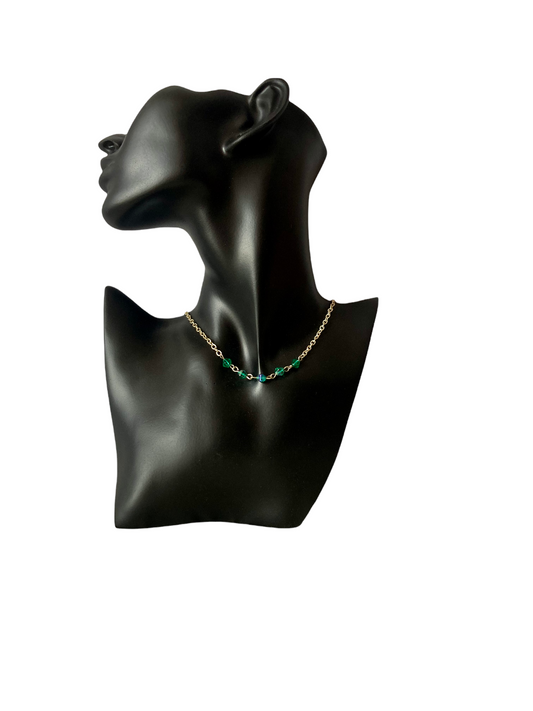 Collar con tupíes de cristal azul verdoso y cadena redonda de acero inoxidable – Salem Bisutería